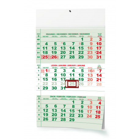 BNC2-24 Nástěnný kalendář - Tříměsíční - A3 (s mezinárodními svátky) - zelený         -1