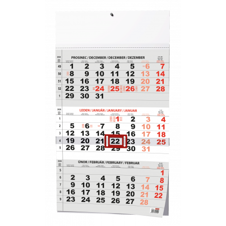 BNC0-26 Nástěnný kalendář - Tříměsíční - A3 (s mezinárodními svátky) - černý                        