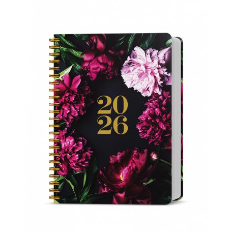 BTO9S-1-26 Týdenní diář - Oskar - Lamino Twin wire - Pivoňky -1