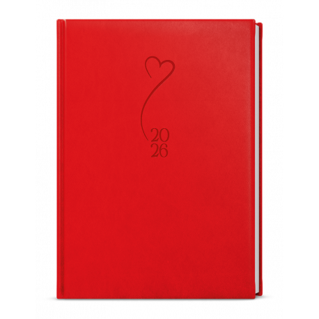 BTP61-6-26 Týdenní diář - Prokop - Vivella s ražbou - B6 - červená - Srdce-1